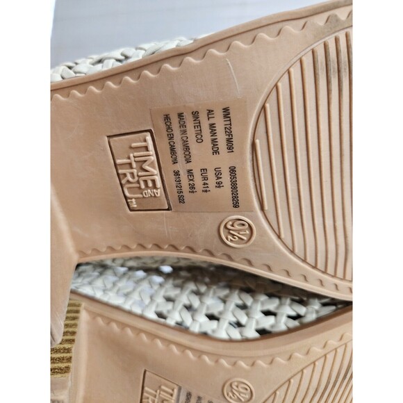 Time And Tru Women Ivory White Woven Memory Foam Comfort Block Heels Mules 9.5 - Picture 4 of 12